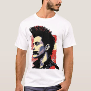 T-shirt Homme Silencieux au Crâne Mohawk et Bouche Collée