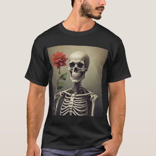 T-shirt Homme - Skeleton Portrait avec Rose (Devant)