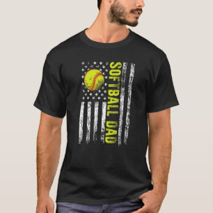 T-shirt Homme Softball Papa Vintage Américain Drapeau Soft