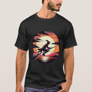 T-shirt Homme Sorcière équitation Broom in sunset art illu