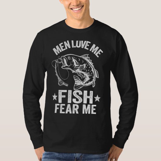 T-shirt Hommes Aime Moi Poisson Peur Moi Basse Pêcheuse Fe (Devant)