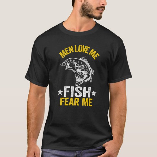 T-shirt Hommes Aime Moi Poisson Peur Moi Basse Pêcheuse Fe (Devant)