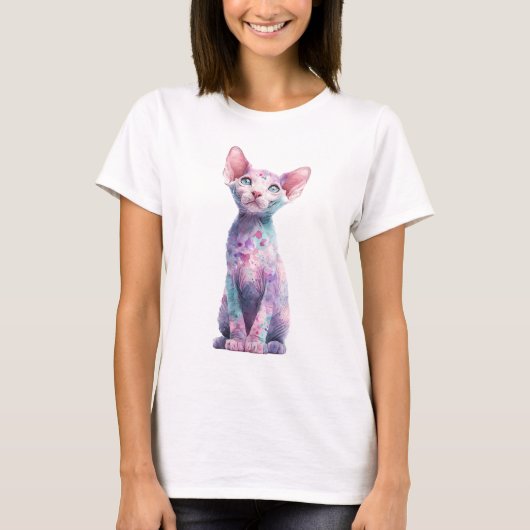 T-shirt Hommes au chat Sphynx éclaboussé d'aquarelle paste (Devant)