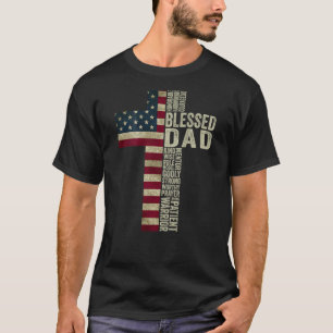 T-shirt Hommes Béni Papa Drapeau Américain 4 Juillet Relig