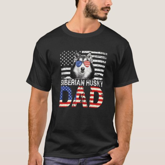 T-shirt Hommes Cool Sibérien Husky Papa Usa Drapeau Patrio (Devant)