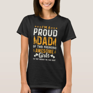 T-shirt Hommes Fier Papa De Deux Filles Fausses Awesom - F
