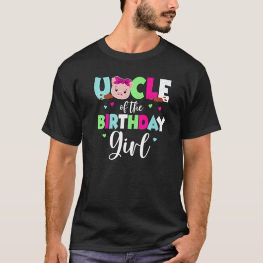 T-shirt Hommes Oncle of the Birthday Girl Farm Pig Hommes (Devant)