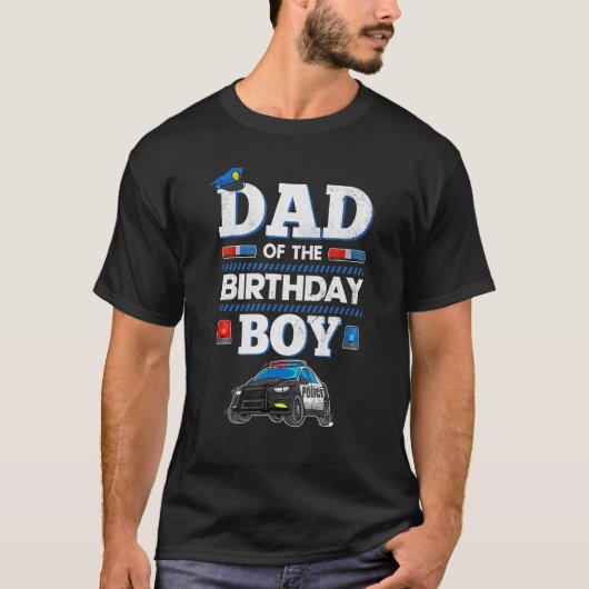 T-shirt Hommes Papa De L'Anniversaire Boy Crew Police Voit (Devant)