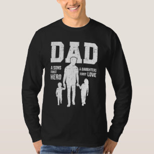 T-shirt Hommes Papa Fils Premier Héros Fille Amour Pour Pè