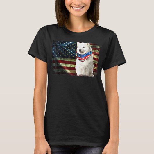 T-shirt Hommes Patriotique Samoyé Américain Drapeau Chien (Devant)