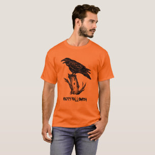 T-shirt Hommes Raven Halloween T Shirt Orange Personnalise