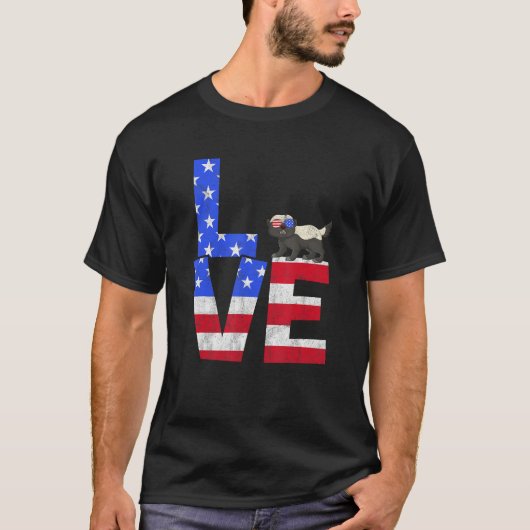 T-shirt Honey Badger American Flag Sunglasses 4th of July (Devant)