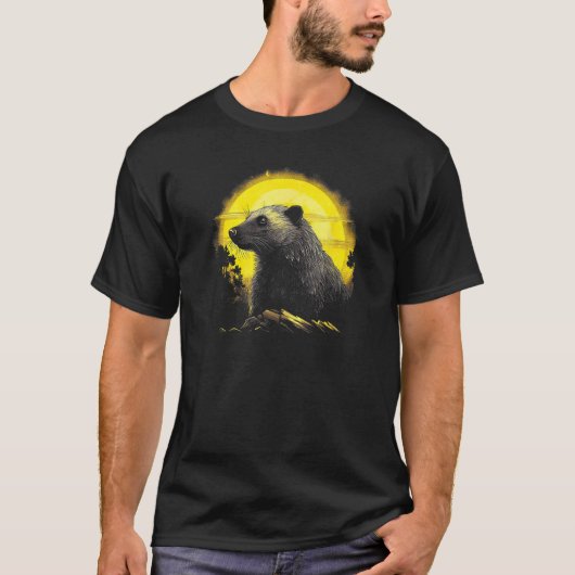 T-shirt Honey Badger With Full Moon in Background (Devant)