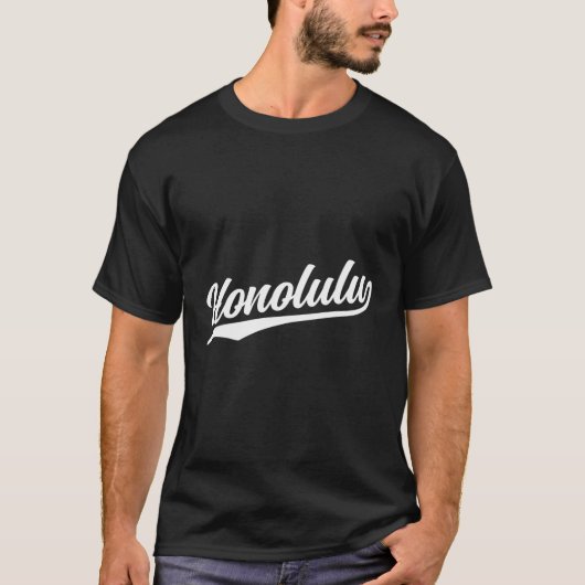 T-shirt Honolulu Hawaii Cool Retro Script 1970S Texte Blan (Devant)