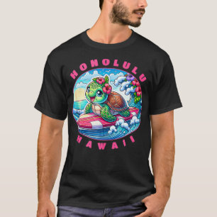 T-shirt Honolulu Hawaii Girls Cute Surfing Sea Turtle