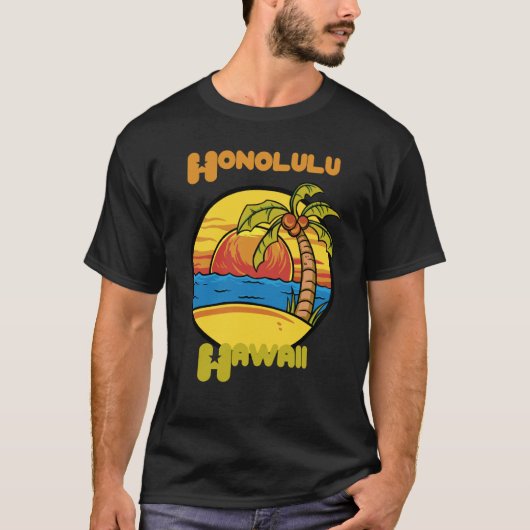 T-shirt Honolulu Sunset Vacation Hawaii Palm trees Ocean (Devant)