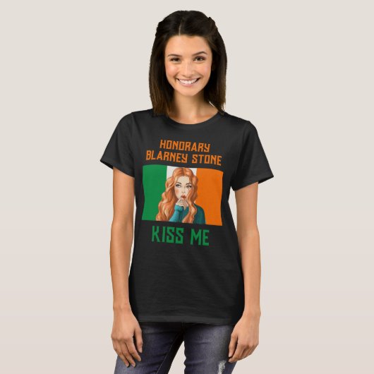 T-SHIRT HONORAIRE BLARNEY STONE IRLANDAIS LASS KISH ME (Devant entier)