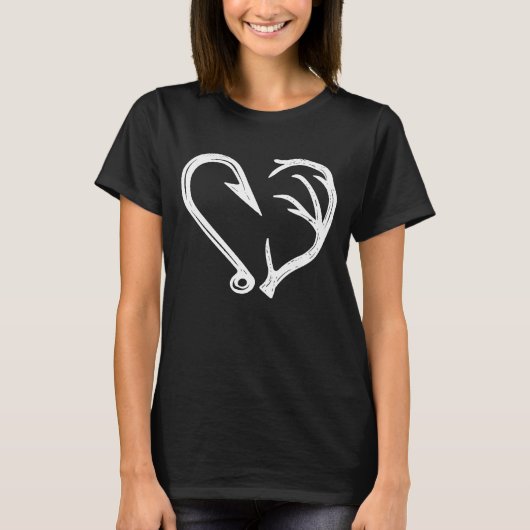 T-shirt Hook Antler Coeur Love Pêche Chasse Poisson Deer H (Devant)