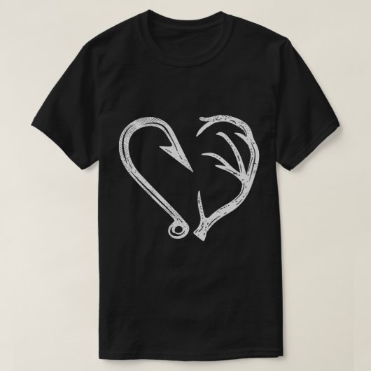 T-shirt Hook Antler Coeur Love Pêche Chasse Poisson Deer H (Design devant)
