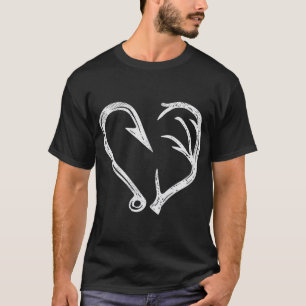 T-shirt Hook Antler Coeur Love Pêche Chasse Poisson Deer H