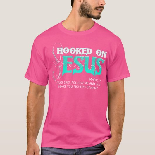 T-shirt Hooked on Jesus Funny Fishing (Devant)