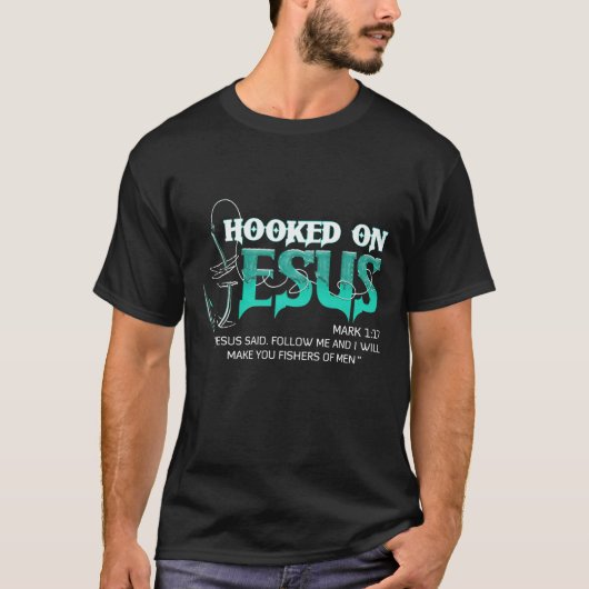 T-shirt Hooked on Jesus Funny Fishing (Devant)