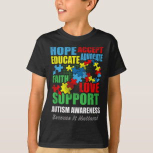 T-shirt Hope Faith Love Ruban Sensibilisation sur l'autism
