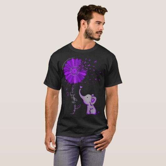 T-shirt Hope Fight Cute Elephant Alzheimer's Purple Ribbon (Devant entier)