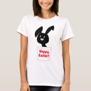 T-shirt Hopper Pâques Surprise amusant noir lapin poche