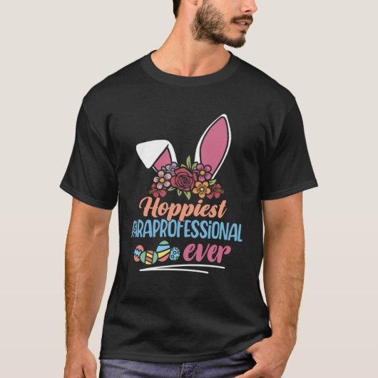 T-shirt Hoppiest Paraprofessional Ever Bunny Ear Red Plaid (Devant)