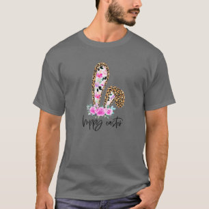T-shirt Hoppy Ears Bunny Leopard de Pâques Floral Happy Ea