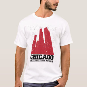 T-shirt Horizon rouge de ville de Chicago, l'Illinois