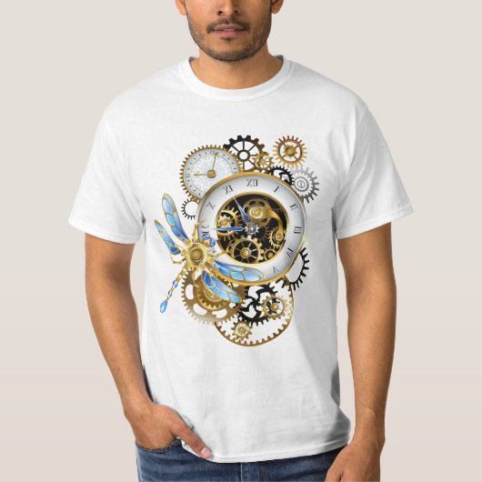 T-shirt Horloge à vapeur avec libellule mécanique (Devant)