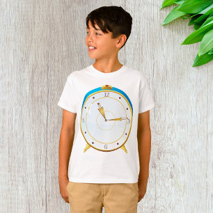 T-shirt Horloge rétro d'alarme or avec réglage bleu