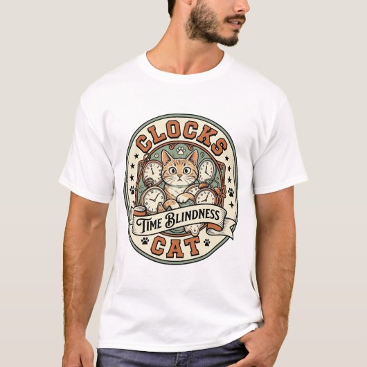 T-shirt Horloges Temps Cécité Chat Horloges Temps Cécité C (Devant)