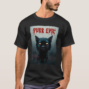T-shirt Horreur d'Halloween de chat noir Purr Evil