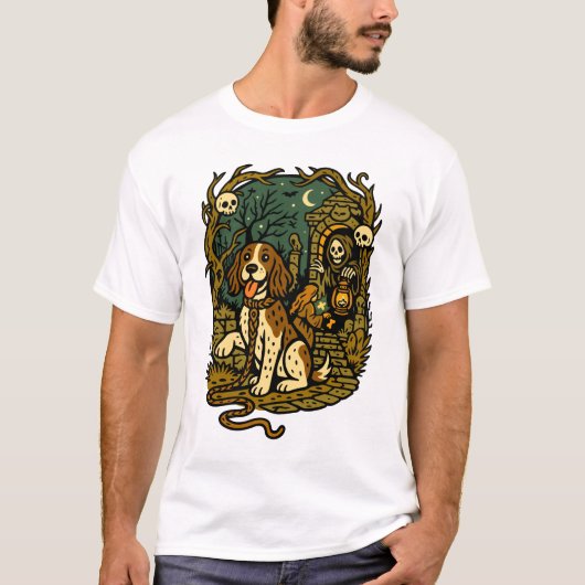 T-shirt Horror Spooky Skeleton Dog Aesthetic (Devant)