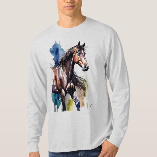 T-shirt Horse Painting Long Sleeves Top (Devant)