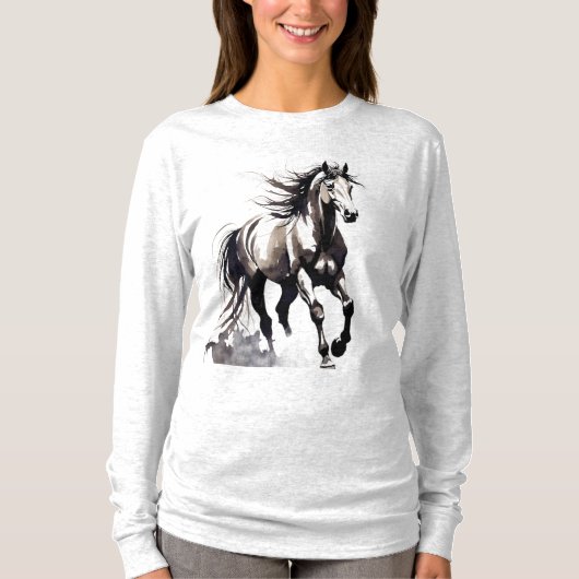 T-shirt Horse Painting Long Sleeves Top (Devant)