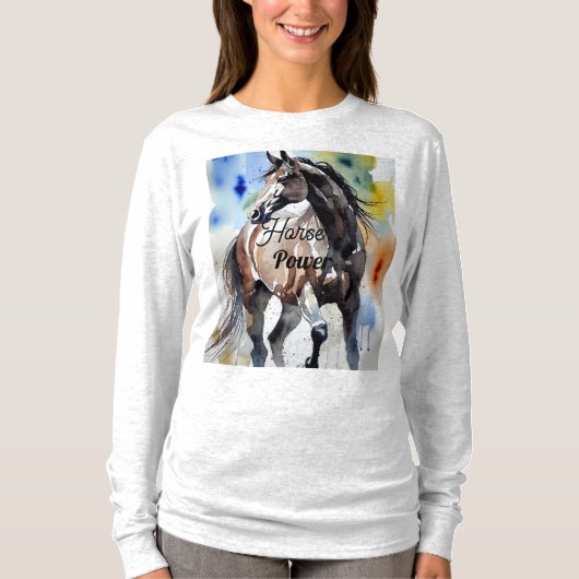 T-shirt Horse Painting Long Sleeves Top (Devant)