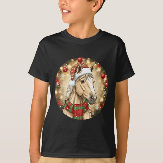 T-shirt Horse Santa Hat Christmas Lights Family Matching W (Devant)
