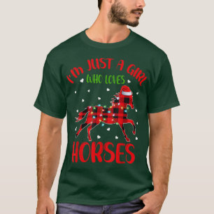T-shirt Horse Xmas Lights Family Matching Red Plaid Horse