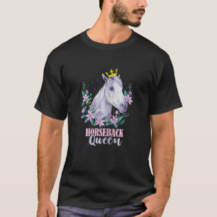 T-shirt Horseback Queen Crown Flower Horseback équitation 