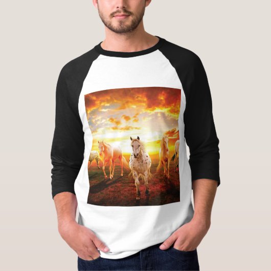 T-shirt Horses at sunset throw pillow (Devant)