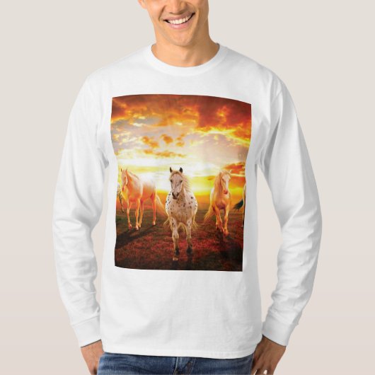 T-shirt Horses at sunset throw pillow (Devant)