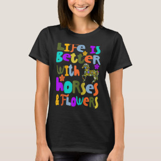 T-shirt Horses Flowers Horsewomen Country Rider Kids Eques