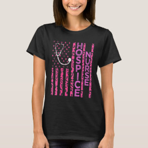 T-shirt Hospice Nurse Empreinte de léopard Pink Usa Drapea