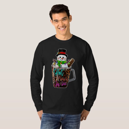 T-shirt Hot Cocoa Junkie Leopard Cute Snowman Merry Christ (Devant entier)