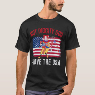 T-shirt Hot Diggity Chien I Log The USA - Funny Quart de J