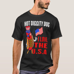 T-shirt Hot Diggity Chien I Love USA Hot Chiens 4 juillet